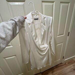 Elegant White Satin Blazer Dress